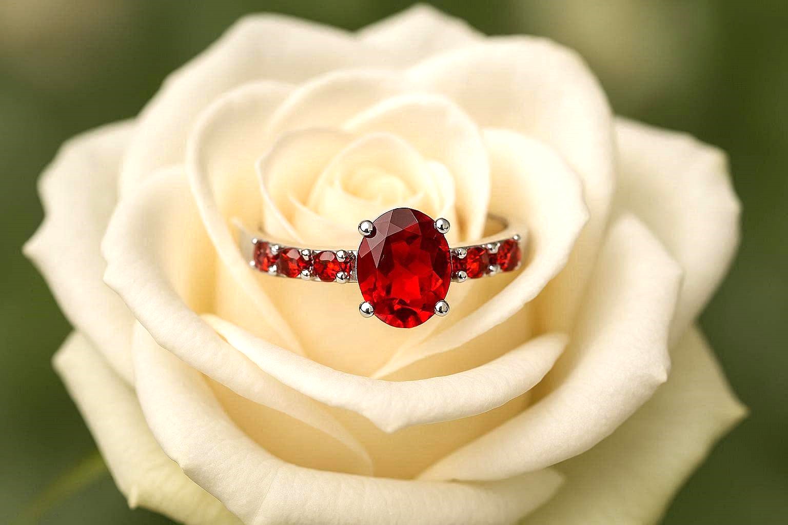 Amazing 925 Sterling Silver Oval & Round Red Topaz Ring