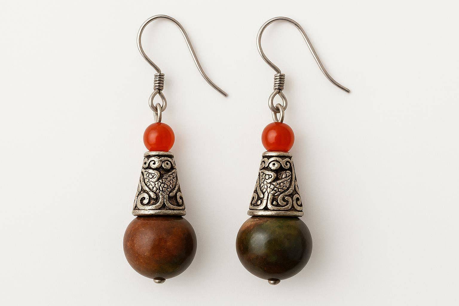 Bohemian Tiger Eye Filigree Earrings – 925 Silver Hooks