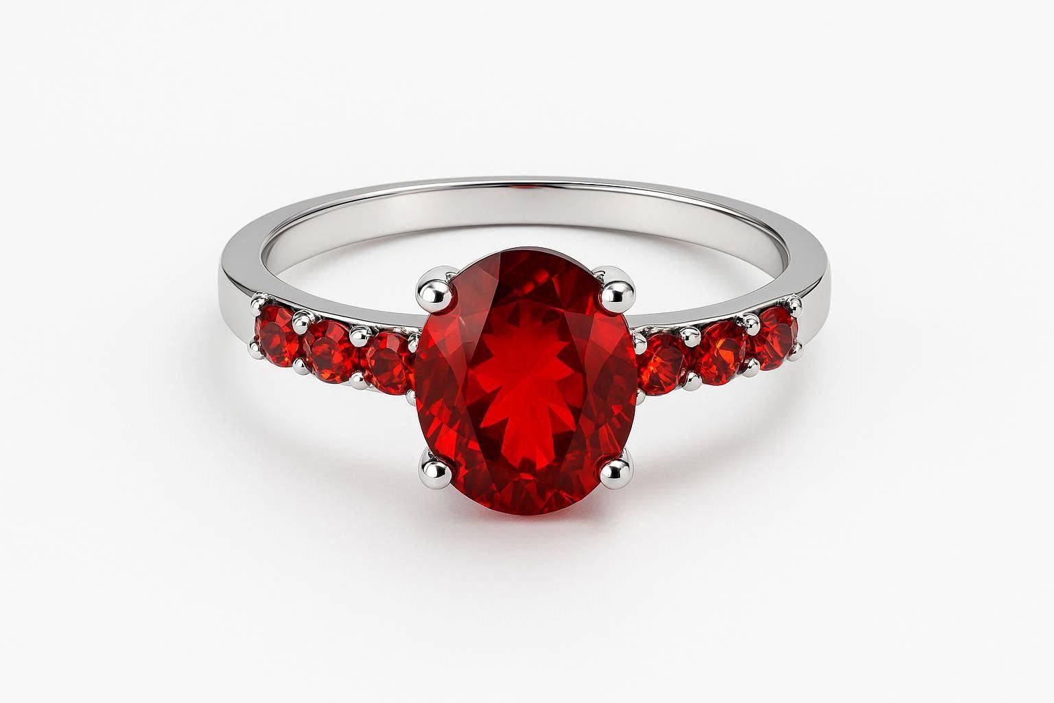 Amazing 925 Sterling Silver Oval & Round Red Topaz Ring - Image 2