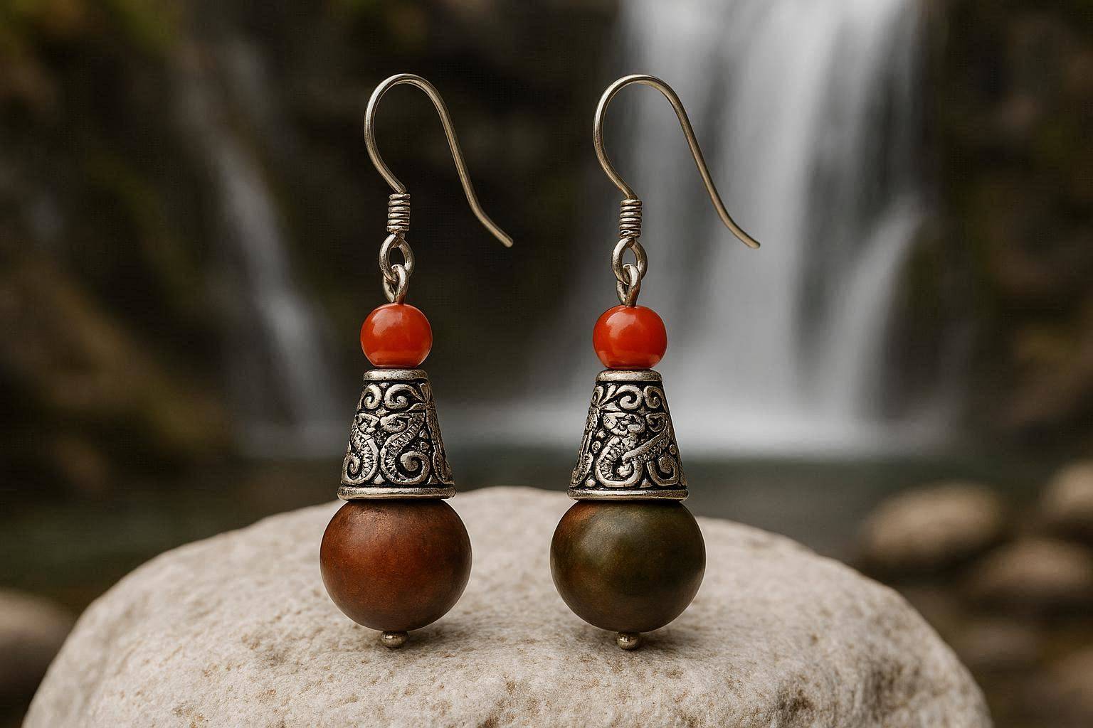Bohemian Tiger Eye Filigree Earrings – 925 Silver Hooks - Image 2