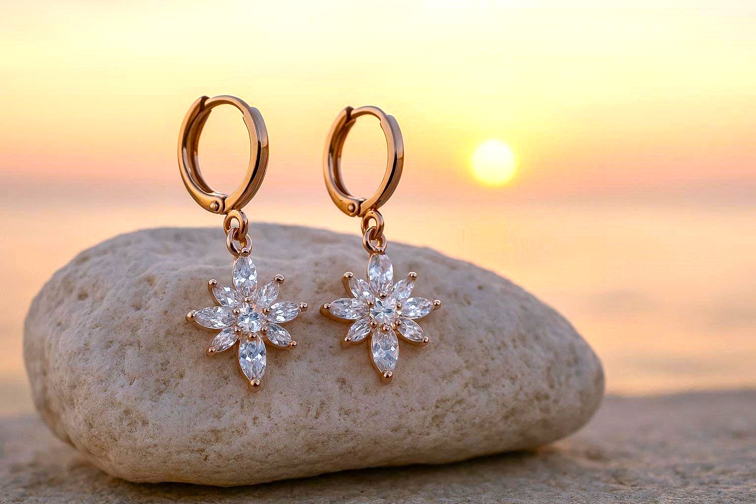 Elegant Yellow 14K GP Cubic Zirconia Star Bridal Drop Earrings - Image 2