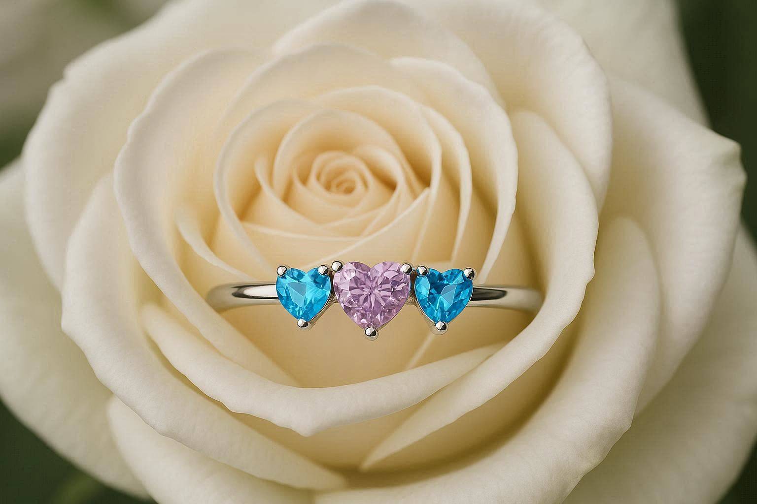 Ultra Petite 925 Sterling Silver Pink and Blue Heart Topaz Ring - Image 3