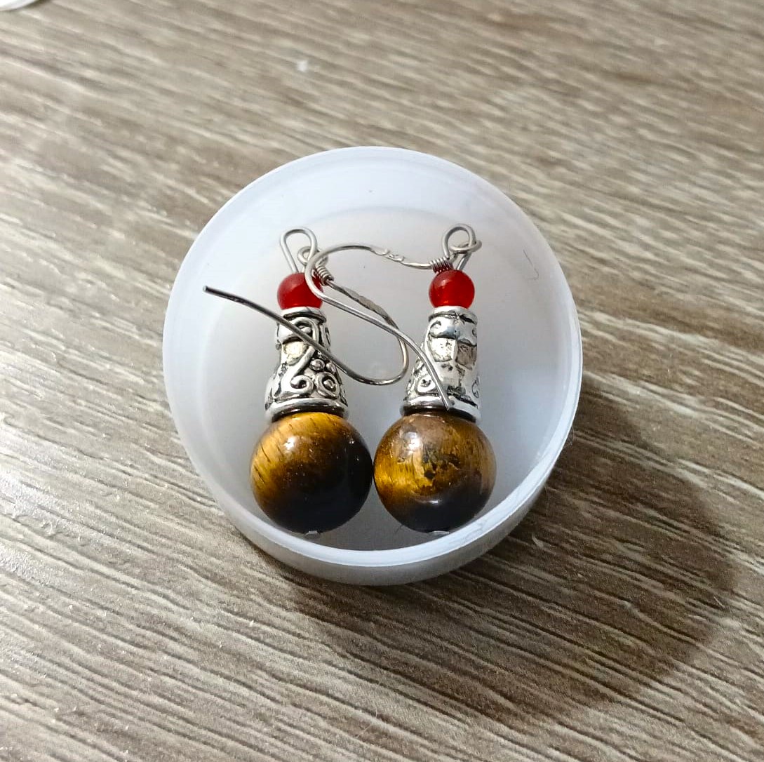 Charming Bohemian Earrings with Tiger Eye Beads – 925 Silver Hooks - Image 2
