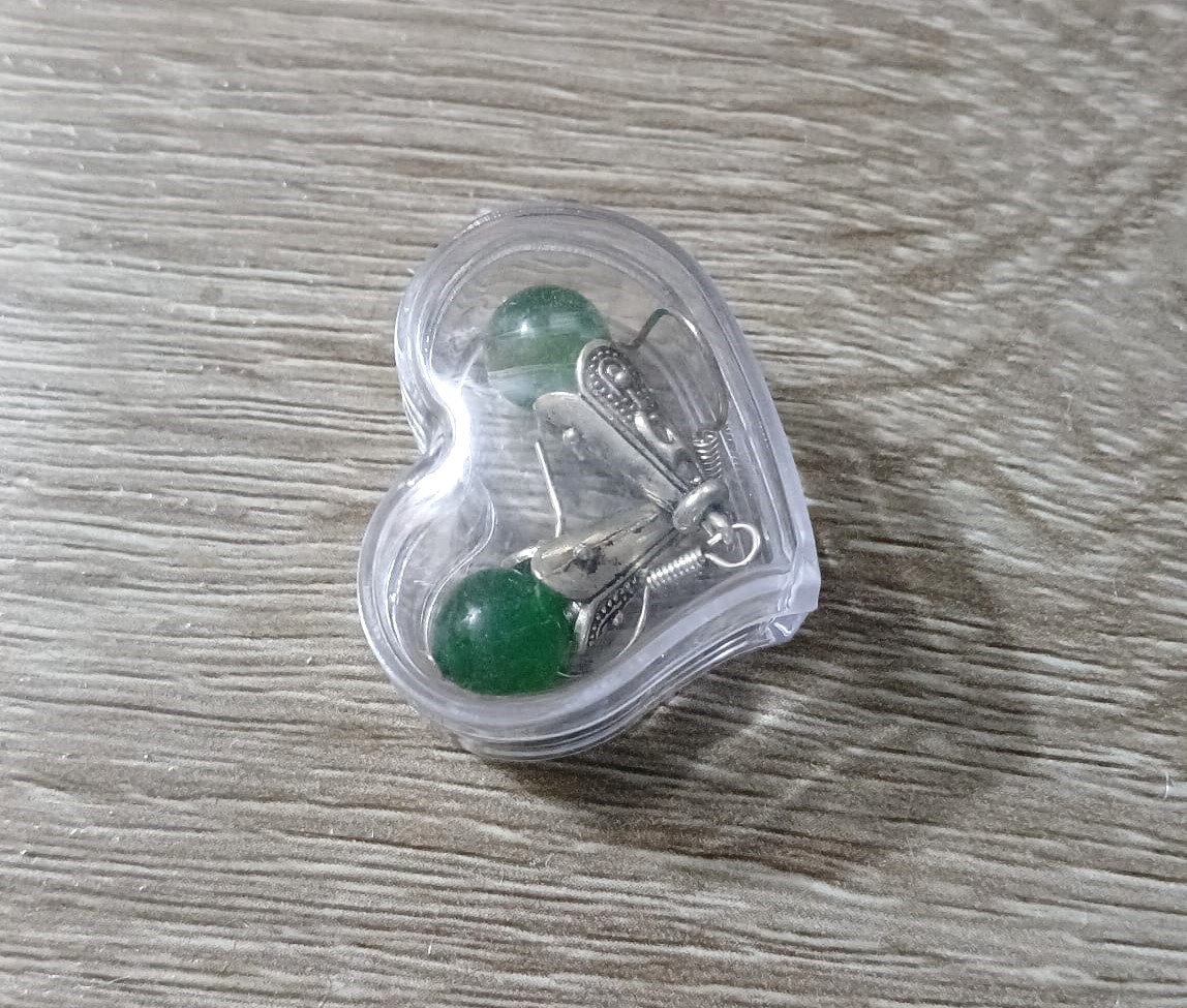 Bohemian Silver Toned Drop Green Jade Earrings - Image 5