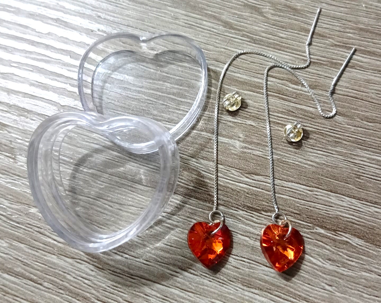 Orange Ocean Heart Earrings – Long Silver Plated Chain Drop - Image 3