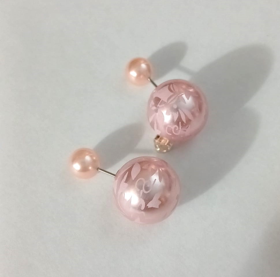 Double sided Stud: Pink Print & Pink Silver Tone Studs - Image 2