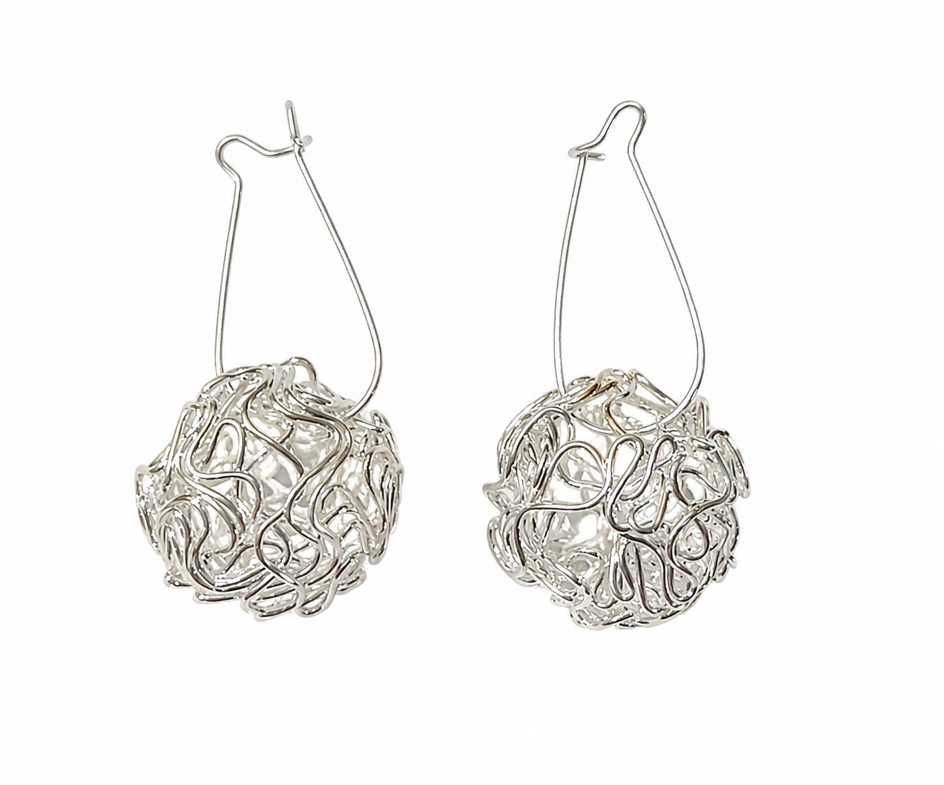Fabulous 925 Silver Wire Ball Earrings – 4.2 cm Including Hooks