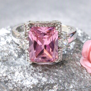 Gorgeous 3ct Pink Topaz Ring – 0.11ct White Cubic Zirconia – 925 Sterling Silver