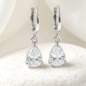 Stylish Oval Cut White Topaz Hoop Earrings – 2CT – 14K White Gold Plated