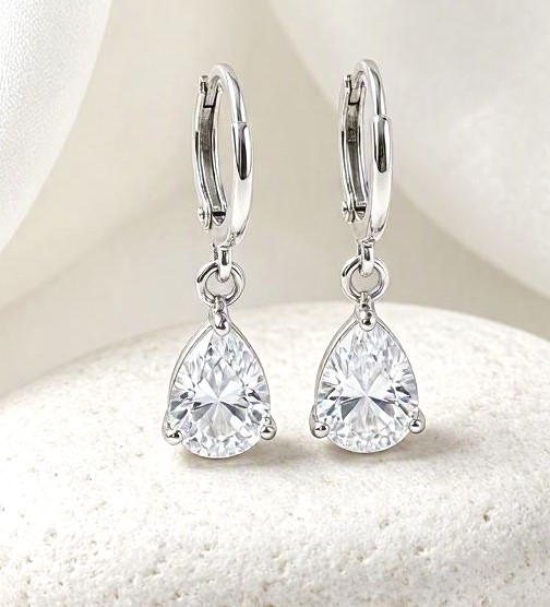 Stylish Oval Cut White Topaz Hoop Earrings – 2CT – 14K White Gold Plated