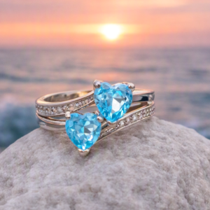 Romantic Alloy Plated Double Heart Blue Crystal Ring