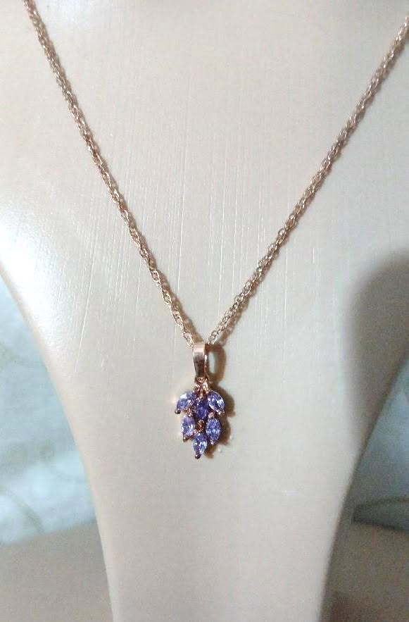 Gold Tone Chain Necklace with a copper tone Purple Marquise Amethyst Grape Pendant - Image 2
