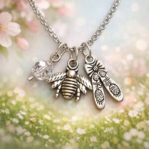 Silver Pendant Trio – Bee, Ballet Slippers & Crystal Charm