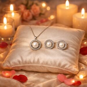 Sterling Silver Bridal Faux Pearl & Cubic Zirconia Jewellery Set 