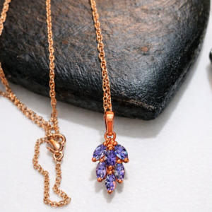 Gold Tone Chain Necklace with a copper tone Purple Marquise Amethyst Grape Pendant