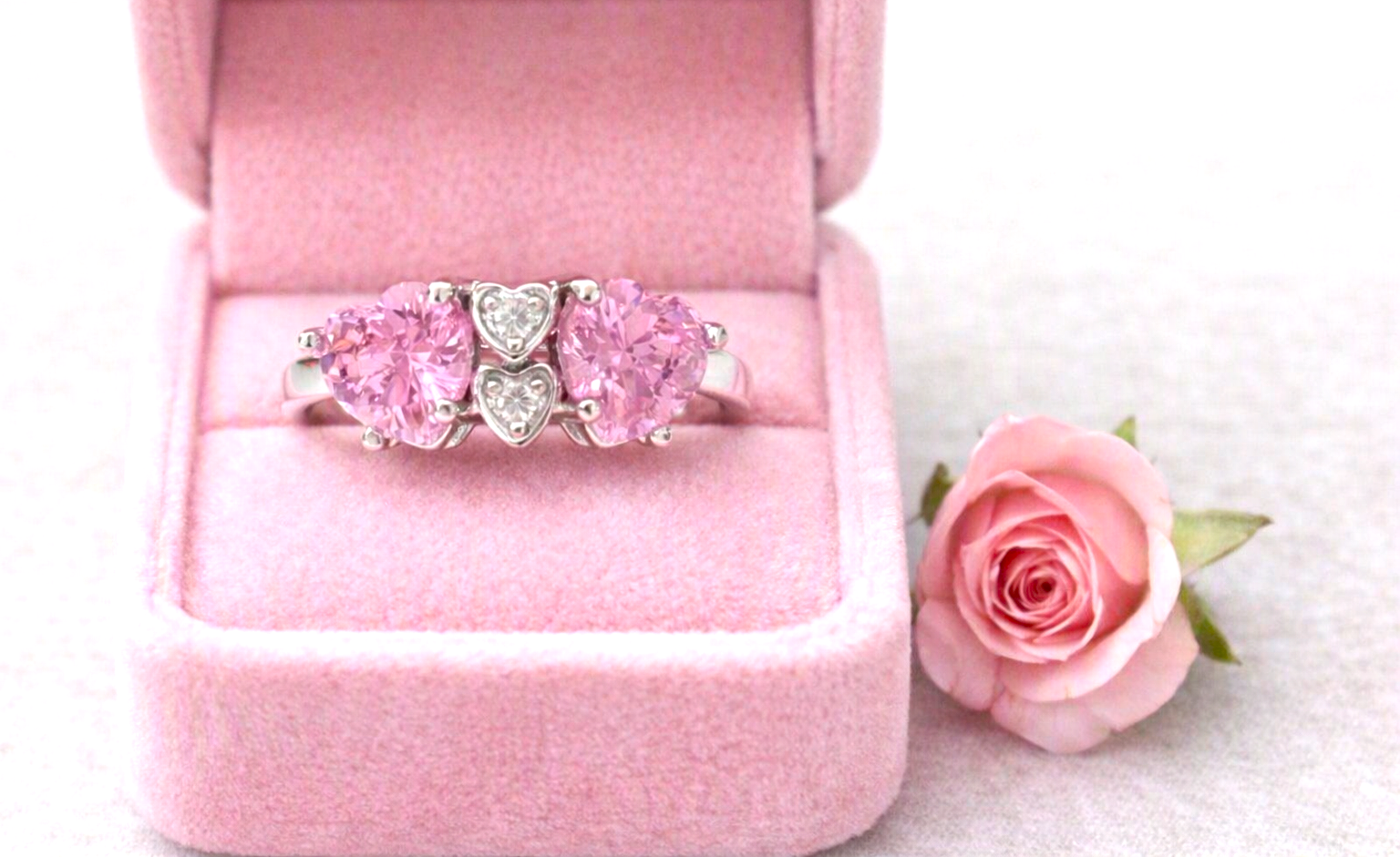 Gorgeous Silver Four Heart Gemstone Ring – Pink Topaz & Clear Cubic Zirconia Hearts (Copy) - Image 4