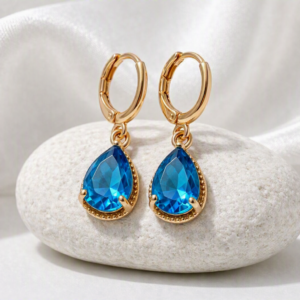 Stylish Oval Cut Blue Topaz Hoop Earrings – 2CT – 14K Gold Plated
