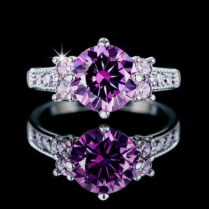 Petite Purple Amethyst Ring – 925 Silver Band with Cluster Amethysts