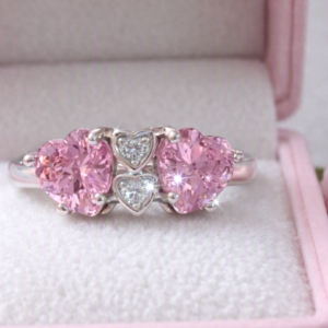 Gorgeous Silver Four Heart Gemstone Ring – Pink Topaz & Clear Cubic Zirconia Hearts  (Copy)