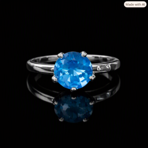 Lovely Round Blue Topaz Gemstone Silver Plated Ring Size 11 / W