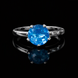 Lovely Round Blue Topaz Gemstone Silver Plated Ring