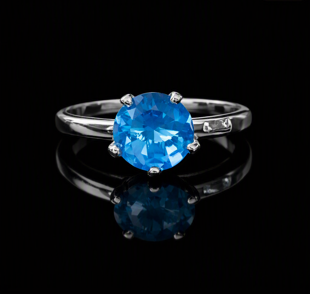 Lovely Round Blue Topaz Gemstone Silver Plated Ring