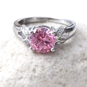 Elegant Silver Ring with Pink Topaz and Cubic Zirconia Accents