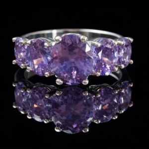 Beautiful 925 Silver 5 Stones Purple Amethyst Topaz Ring 