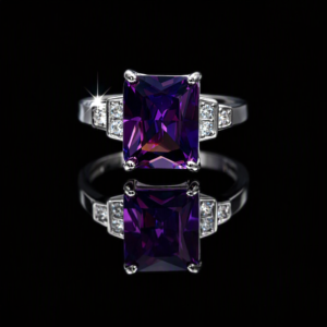 Radiant Purple Amethyst & Cubic Zirconia 925 Sterling Silver Ring