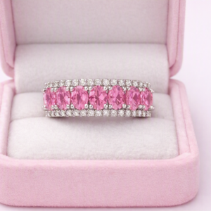 Vibrant Pink Topaz & Cubic Zirconia Band – 925 Silver – Statement Ring
