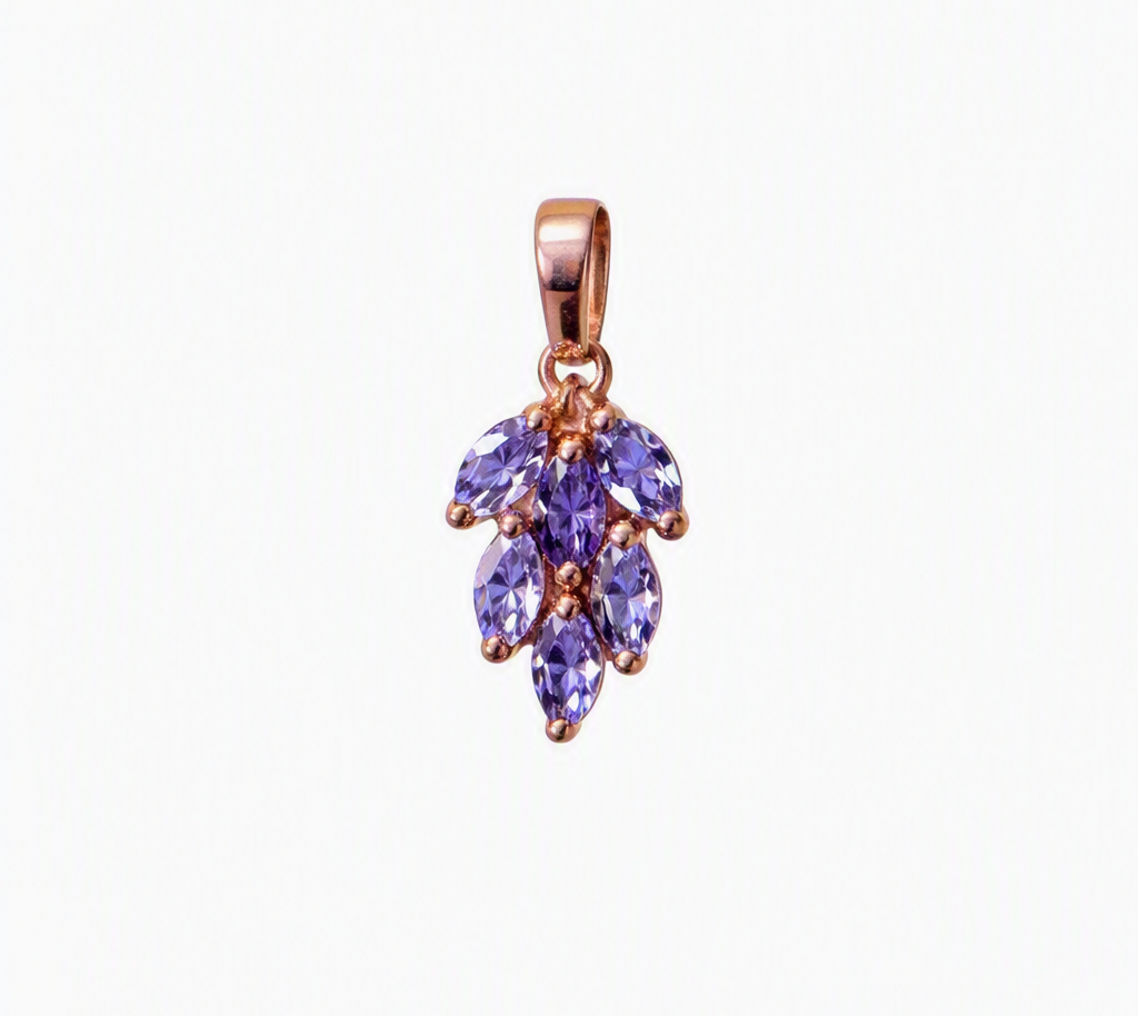 Gold Tone Chain Necklace with a copper tone Purple Marquise Amethyst Grape Pendant - Image 3