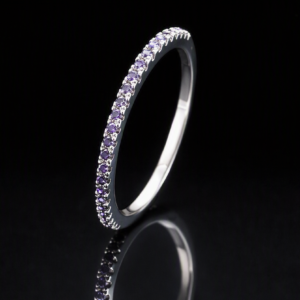 White Gold–Plated 1.2mm Purple Amethyst Band - Dainty and Elegant