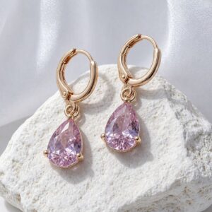 Stylish Oval Cut Pink Topaz Hoop Earrings – 2CT – 14K Gold Plated