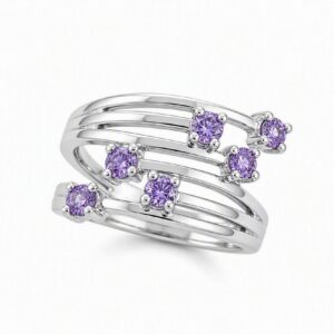 Striking Silver Plated Ring – 6 Purple Crystal Double Spiral Ring