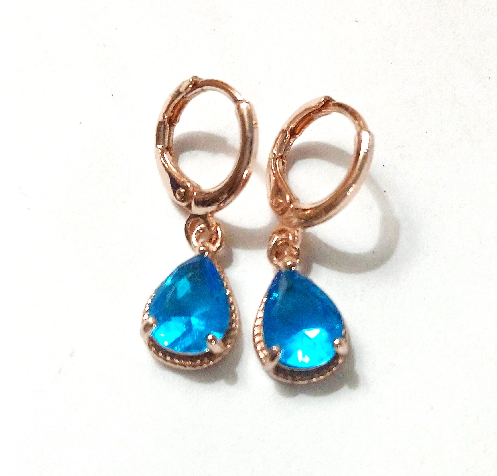 Stylish Oval Cut Blue Topaz Hoop Earrings – 2CT – 14K Gold Plated - Image 3