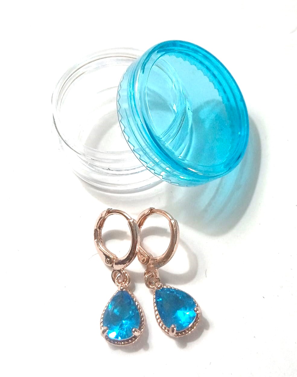 Stylish Oval Cut Blue Topaz Hoop Earrings – 2CT – 14K Gold Plated - Image 2
