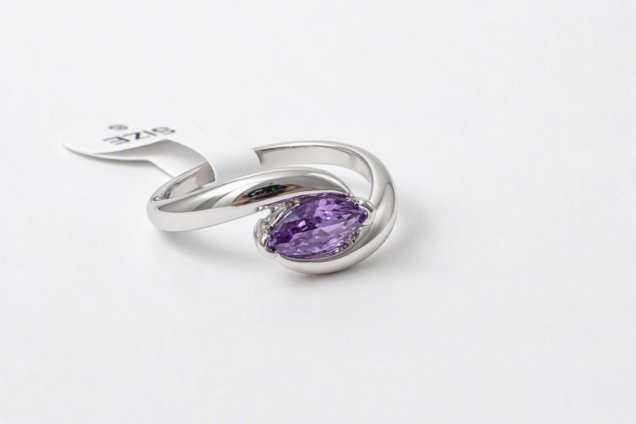 Elegant Marquise‑Cut Purple Gemstone Ring – Sterling Silver