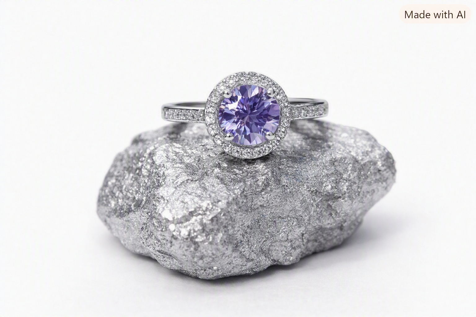 Amethyst Halo Ring 925 Silver Hallmarked – 31 Cubic Zirconias - Image 2
