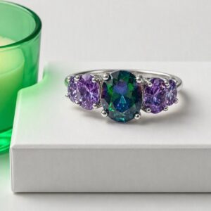 Beautiful 925 Silver 5 Stones Mystic Topaz & Purple Amethyst Topaz Ring