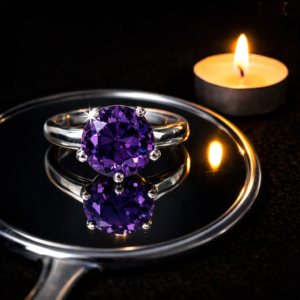 Lovely Round Purple Amethyst Gemstone 925 Silver Ring
