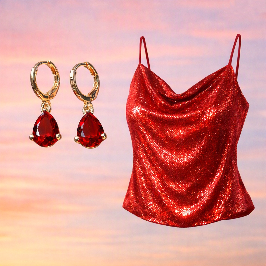 14K Gold‑Plated Oval Red Zircon Drop Earrings – 1.5 CT Each - Image 2