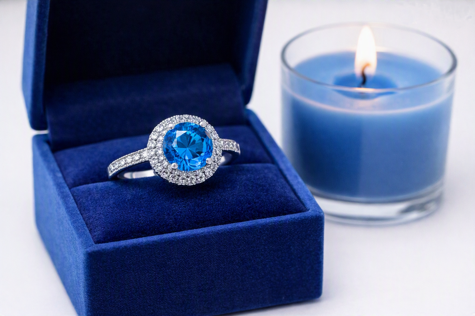 Blue Topaz Halo Ring 925 Silver Hallmarked – 31 Cubic Zirconias - Image 2
