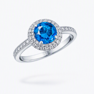 Blue Topaz Halo Ring 925 Silver Hallmarked – 31 Cubic Zirconias