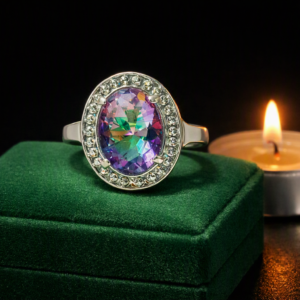 Gorgeous Mystic Topaz Halo Ring – 2.75CT – 925 Silver Plated