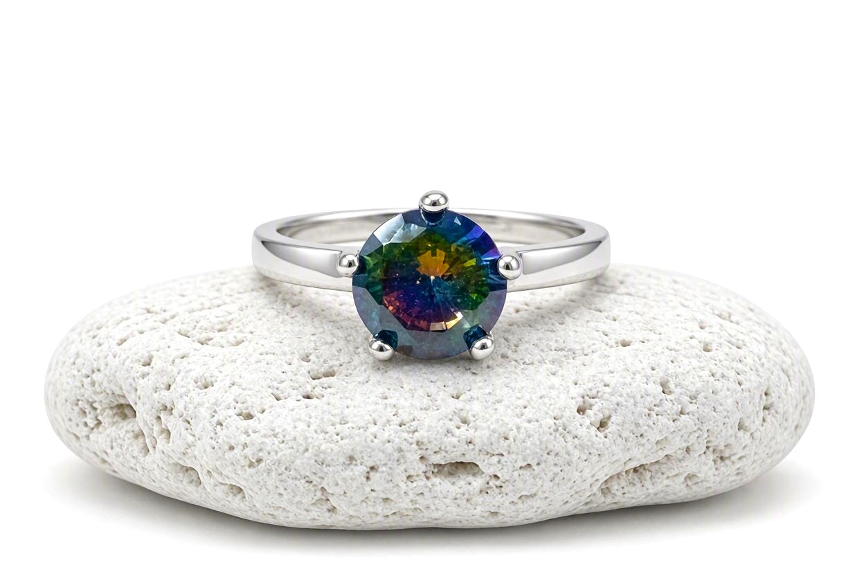 Elegant 925 Sterling Silver Soft Round Cut Mystic Topaz Ring - Image 2