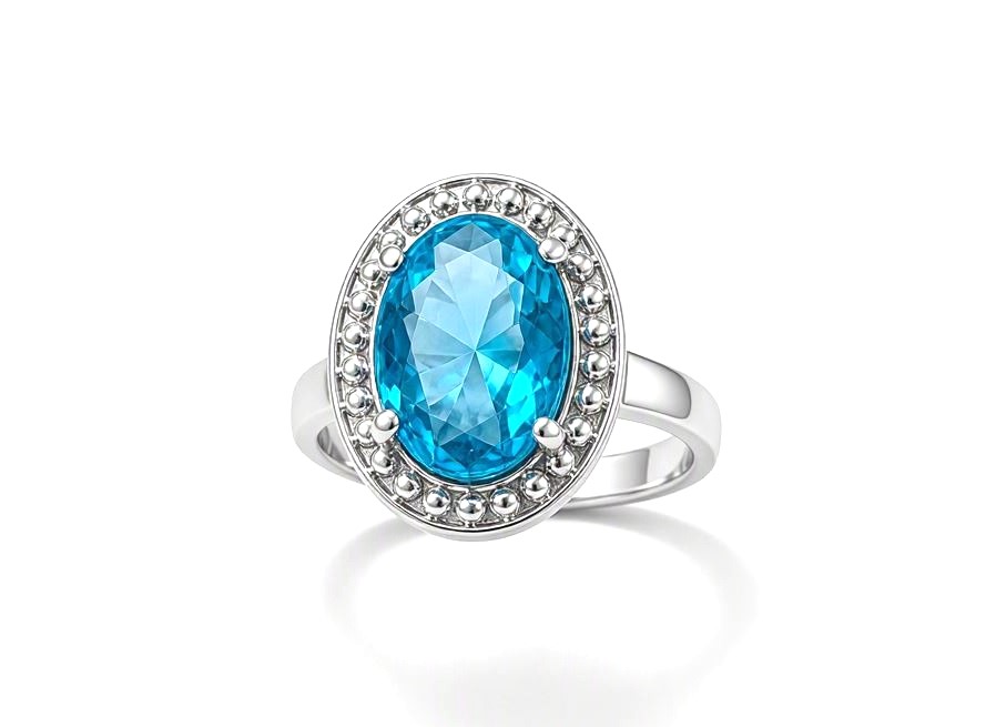 Gorgeous Blue Topaz Halo Ring – 2.75CT – 925 Silver Plated - Image 2
