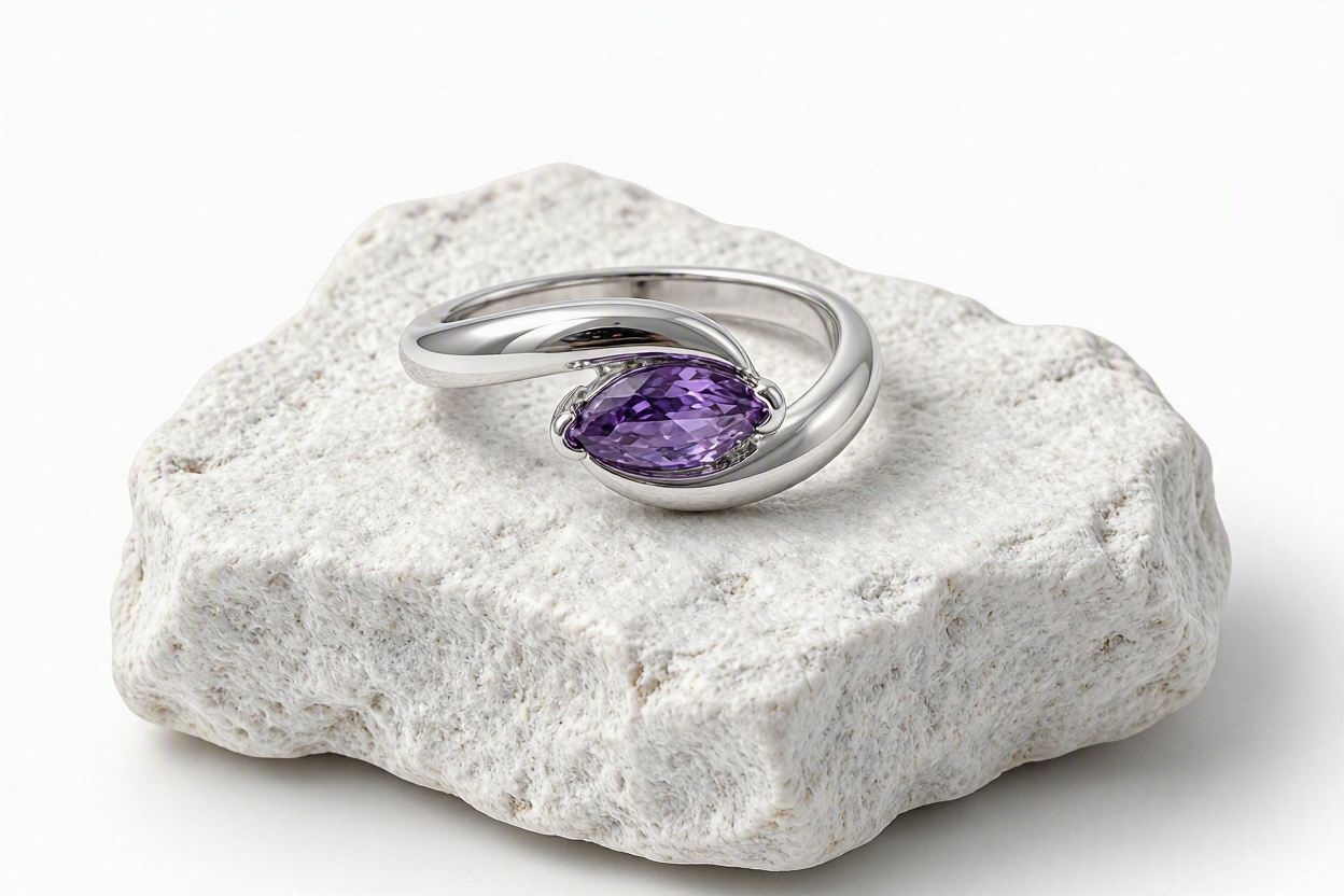 Elegant Marquise‑Cut Purple Gemstone Ring – Sterling Silver - Image 2
