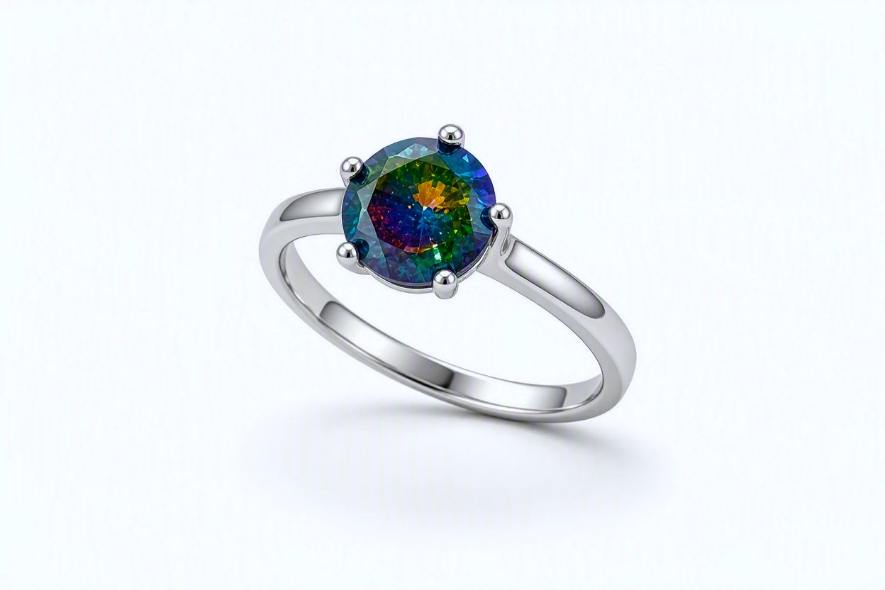 Elegant 925 Sterling Silver Soft Round Cut Mystic Topaz Ring