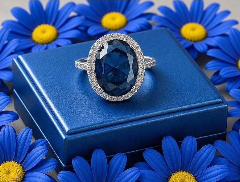Royal Blue Sapphire Halo Ring – 2.75CT – 925 Silver Hallmarked - Image 2