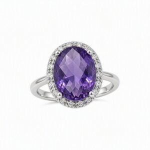 Royal Amethyst Halo Ring – 2.75CT – 925 Silver Size 10/T